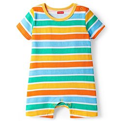 Babyhug 100% Cotton Knit Half Sleeves Striped & Dino Printed Rompers Pack of 2 - Multicolor