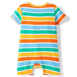 Babyhug 100% Cotton Knit Half Sleeves Striped & Dino Printed Rompers Pack of 2 - Multicolor