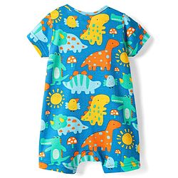 Babyhug 100% Cotton Knit Half Sleeves Striped & Dino Printed Rompers Pack of 2 - Multicolor