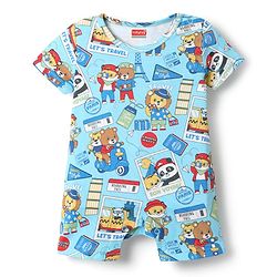 Babyhug 100% Cotton Interlock Knit Half Sleeves Romper with Stripe Design & Animal Print Pack of 2 - Red & Light Blue