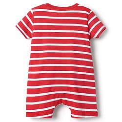 Babyhug 100% Cotton Interlock Knit Half Sleeves Romper with Stripe Design & Animal Print Pack of 2 - Red & Light Blue