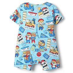 Babyhug 100% Cotton Interlock Knit Half Sleeves Romper with Stripe Design & Animal Print Pack of 2 - Red & Light Blue