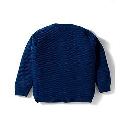 Babyhug Knit Full Sleeves Front Open Sweater with Floral Embroidery - Navy Blue
