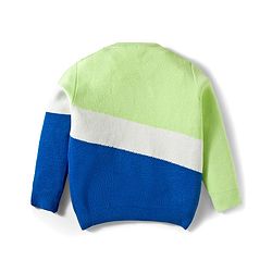 Babyhug Knitted Full Sleeves Pullover Sweater With Color Block Design - Blue Green & White