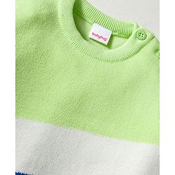 Babyhug Knitted Full Sleeves Pullover Sweater With Color Block Design - Blue Green & White