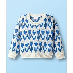 Babyhug Knitted Full Sleeves Drop Shoulder Crop Silhouette Pullover Sweater With Floral Design - White