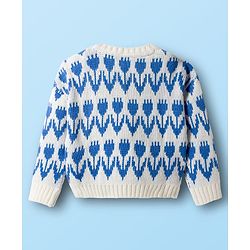 Babyhug Knitted Full Sleeves Drop Shoulder Crop Silhouette Pullover Sweater With Floral Design - White