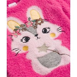 Babyhug Knit Full Sleeves Extra Soft Hairy Yarn Pullover Sweater with Bunny Embroidery - Pink