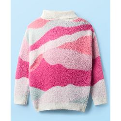 Babyhug Knit Full Sleeves Extra Soft Hairy Eyelash Yarn Turtle Neck Pullover Sweater With Abstract Design - Pink & White