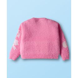 Babyhug Knit Full Sleeves Extra Soft Hairy Yarn Crop Top Sweater Set with Bow Design - Pink