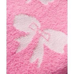 Babyhug Knit Full Sleeves Extra Soft Hairy Yarn Crop Top Sweater Set with Bow Design - Pink