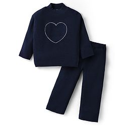 Babyhug Sweater Knit Full Sleeves Winter Wear Top & Palazzo Set With Heart Embroidery - Fuchsia