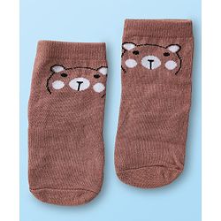 Cute Walk by Babyhug Knit Ankle Length Antibacterial Socks with Bear Design Pack Of 3 - Brown & Cream