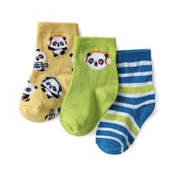 Cute Walk by Babyhug Knit Ankle Length Antibacterial Socks with Animal Design Pack Of 3 - Yellow & Green