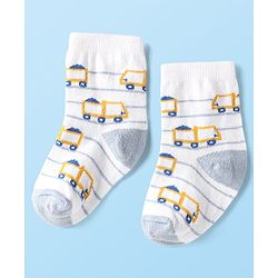 Cute Walk By Babyhug Cotton Knit Ankle Length Anti Bacterial Socks With Stripes & Vehicles Design Pack Of 5 - Multi Colour