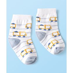Cute Walk By Babyhug Cotton Knit Ankle Length Anti Bacterial Socks With Stripes & Vehicles Design Pack Of 5 - Multi Colour