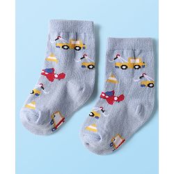 Cute Walk By Babyhug Cotton Knit Ankle Length Anti Bacterial Socks With Stripes & Vehicles Design Pack Of 5 - Multi Colour