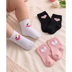 Cute Walk by Babyhug Ankle Length Anti Bacterial Sock with Heart Design Pack of 3 - White Pink & Black