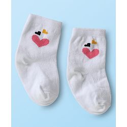Cute Walk by Babyhug Ankle Length Anti Bacterial Sock with Heart Design Pack of 3 - White Pink & Black