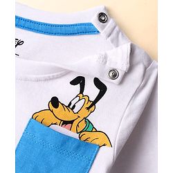 Babyhug Disney Single Jersey Knit Half Sleeves T-Shirt & Denim Shorts With Suspender Set With Mickey & Friends Graphics - White & Blue