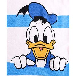 Babyhug Disney Single Jersey Knit Half Sleeves T-Shirt & Denim Shorts With Suspender Set With Mickey & Friends Graphics - White & Blue