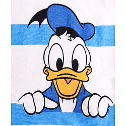 Babyhug Disney Single Jersey Knit Half Sleeves T-Shirt & Denim Shorts With Suspender Set With Mickey & Friends Graphics - White & Blue