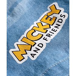 Babyhug Disney Single Jersey Knit Half Sleeves T-Shirt & Denim Shorts With Suspender Set With Mickey & Friends Graphics - White & Blue