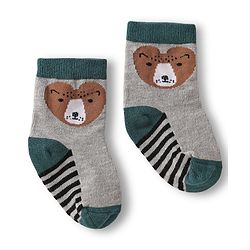 Cute Walk by Babyhug Knit Ankle Length Anti Bacterial Socks with Animal Design & Stripes Pack of 3 - Multicolor