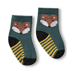 Cute Walk by Babyhug Knit Ankle Length Anti Bacterial Socks with Animal Design & Stripes Pack of 3 - Multicolor
