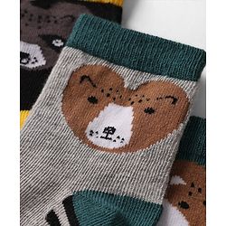 Cute Walk by Babyhug Knit Ankle Length Anti Bacterial Socks with Animal Design & Stripes Pack of 3 - Multicolor