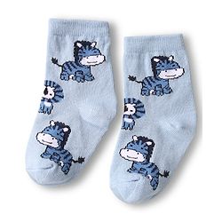 Cute Walk by Babyhug Knit Ankle Length Anti Bacterial Socks with Animal Design & Stripes Pack of 3 - Light & Navy Blue