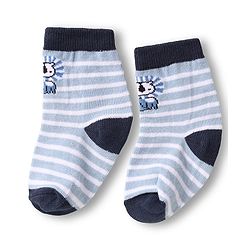 Cute Walk by Babyhug Knit Ankle Length Anti Bacterial Socks with Animal Design & Stripes Pack of 3 - Light & Navy Blue