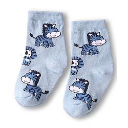 Cute Walk by Babyhug Knit Ankle Length Anti Bacterial Socks with Animal Design & Stripes Pack of 3 - Light & Navy Blue
