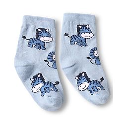 Cute Walk by Babyhug Knit Ankle Length Anti Bacterial Socks with Animal Design & Stripes Pack of 3 - Light & Navy Blue