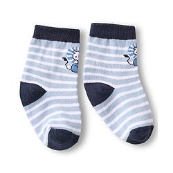 Cute Walk by Babyhug Knit Ankle Length Anti Bacterial Socks with Animal Design & Stripes Pack of 3 - Light & Navy Blue