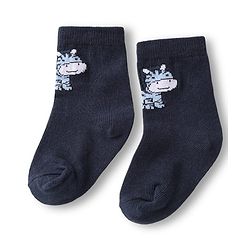 Cute Walk by Babyhug Knit Ankle Length Anti Bacterial Socks with Animal Design & Stripes Pack of 3 - Light & Navy Blue