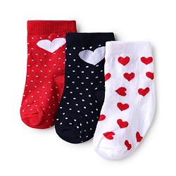 Cute Walk by Babyhug Knit Ankle Length Anti Bacterial Socks with Heart Design Pack of 3 - Red White & Black
