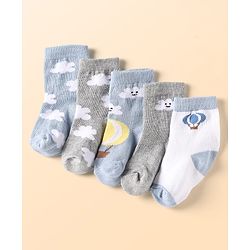 Cute Walk by Babyhug Ankle Length Anti Bacterial Socks With Cloud Design Pack of 5 - Multicolor