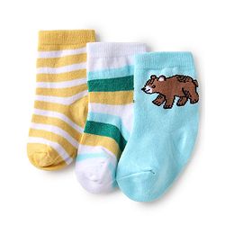 Cute Walk by Babyhug Knit Ankle Length Anti Bacterial Socks with Stripe & Bear Design Pack of 3 - White Light Blue & Orange
