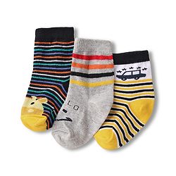 Cute Walk by Babyhug Knit Ankle Length Anti Bacterial Socks with Animal Design & Stripes Pack of 3 - Multicolor
