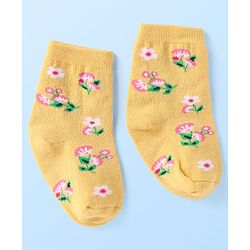Cute Walk By Babyhug Knit Ankle Length Anti Bacterial Socks With Stripes & Floral Design Pack of 3 - Pink Yellow & White