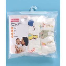 Babyhug 6 Layer Muslin Cotton Wash Cloths for Babies| High Absorbency| Ultra Soft & Baby Safe| Machine Washable| Feeding| Diapering| Newborn Face Towel| Burp Cloth| Wipes Pack of 3 - White