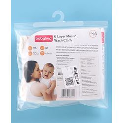 Babyhug 6 Layer Muslin Cotton Wash Cloths for Babies| High Absorbency| Ultra Soft & Baby Safe| Machine Washable| Feeding| Diapering| Newborn Face Towel| Burp Cloth| Wipes Pack of 3 - White