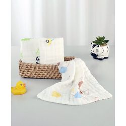 Babyhug 6 Layer Muslin Cotton Wash Cloths for Babies| High Absorbency| Ultra Soft & Baby Safe| Machine Washable| Feeding| Diapering| Newborn Face Towel| Burp Cloth| Wipes Pack of 3 - White