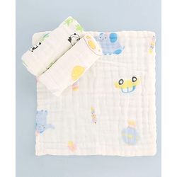 Babyhug 6 Layer Muslin Cotton Wash Cloths for Babies| High Absorbency| Ultra Soft & Baby Safe| Machine Washable| Feeding| Diapering| Newborn Face Towel| Burp Cloth| Wipes Pack of 3 - White