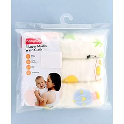 Babyhug 6 Layer Muslin Cotton Wash Cloths for Babies| High Absorbency| Ultra Soft & Baby Safe| Machine Washable| Feeding| Diapering| Newborn Face Towel| Burp Cloth| Wipes Pack of 3 - White