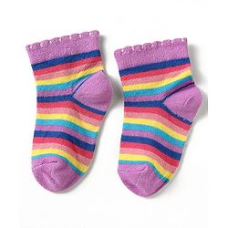 Cute Walk by Babyhug Knit Ankle Length Antibacterial Socks With Polka Dot Design & Stripes Pack Of 3 - Pink & Purple