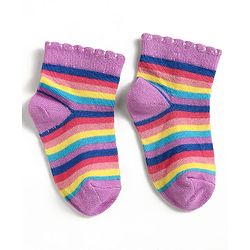 Cute Walk by Babyhug Knit Ankle Length Antibacterial Socks With Polka Dot Design & Stripes Pack Of 3 - Pink & Purple