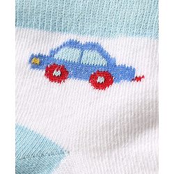 Cute Walk by Babyhug Knit Ankle Length Antibacterial Socks With Vehicle Design Pack Of 3 - Light Blue & White