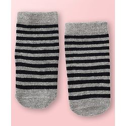Cute Walk by Babyhug Knit Ankle Length Antibacterial Socks With Stripes Pack Of 3 - Light Blue Black & Grey